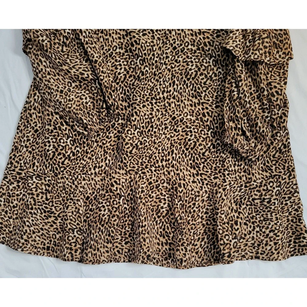 Leopard Animal Print Dress Womens Large Brown Ruffle Tiered‎ Sleeve 90s Mob Wife